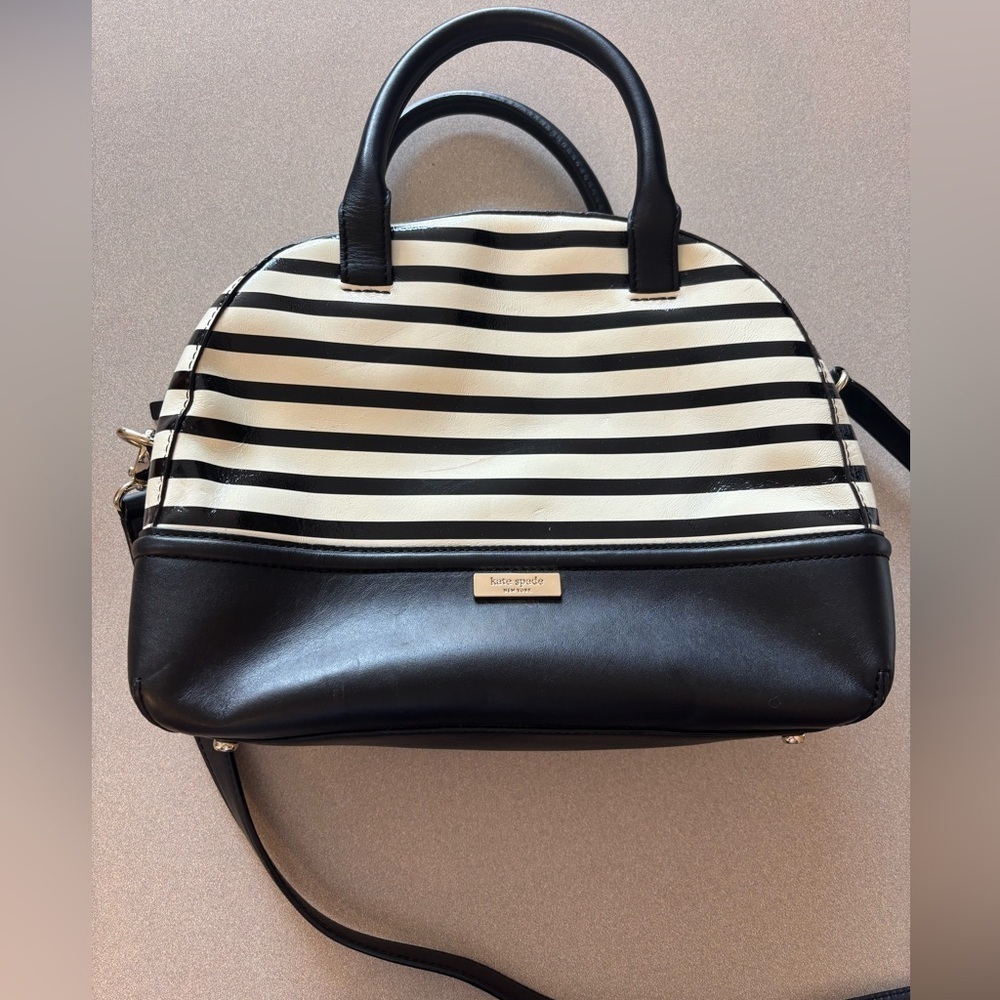 Kate Spade Chelsea Park Patent Striped Black Leather Bottom Purse